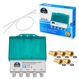 HB-DIGITAL DiseqC Switch 4/1 with Weather Protection Housing 4x SAT LNB 1 x Subscriber/Receiver for Full HDTV 3D 4K UHD + 5 x Gold-Plated F-Connector Gold-Plated