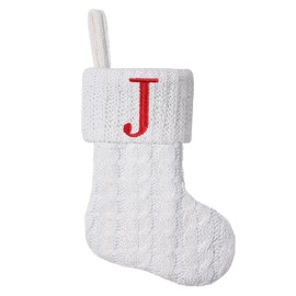 Pxniy Mini White Knit Stocking,8.5 Inches Initial Monogram EmbroideWhite Christmas Stocking,Family Fireplace Hanging Ornament Xmas Holiday Decor Gift-Letter J