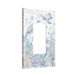 Lhdlnn Ocean Sea Turtle Light Switch Cover 1 Gang Single Rocker Sea Grass Fish Coral Wall Plate Decorative Electrical Faceplate for Bathroom Bedroom Home 5" x 3"