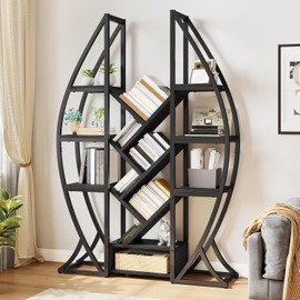 YITAHOME Oval Bookshelf, 5 Tier Etagere Bookcase Industrial Display Shelves for Living Room, Bedroom, Home Office, Black