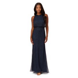 Adrianna Papell Women's Beaded Blouson Gown, Navy Black