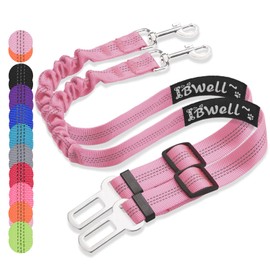 IBWell Dog Seat Belt for Car with Elastic Bungee Leash, Car Leash Car Seat Belt for Dogs (Light Pink, 2PCS-27.6")