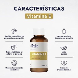 HEBBE - Vitamina E 50 ml | Mejora la textura cutánea | Mejora la apariencia de la piel dañada por el acné | Refuerza la protección solar | Incrementa 