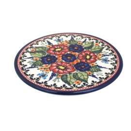 Blue Rose Polish Pottery Floral Butterfly Trivet