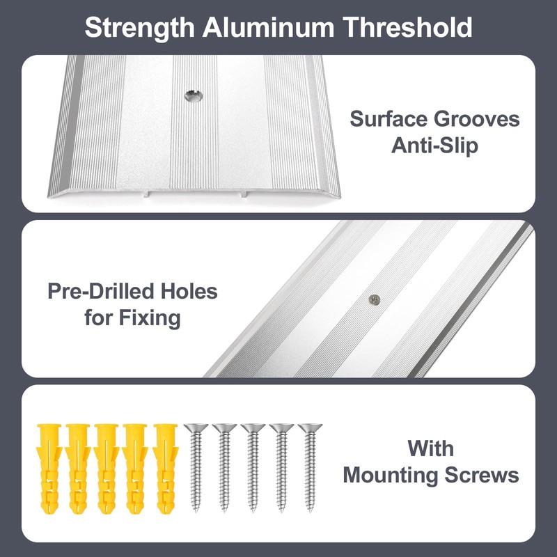 Orechic 5″Wide Sturdy Thicken Aluminum Threshold Strip, Stylish Floor Transition