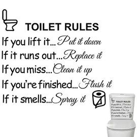 DIY Removable Toilet Rules Wall Quotes Stickers Washroom Bathroom Decals WC Sign Vinyl Art Decor for Kids Living Room Home Decorations (29x26.5cm, Toilet Rules)