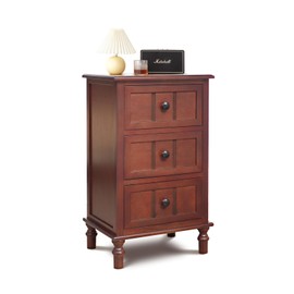 Urbanest Vertical 3-Drawer Side Table with Storage, Narrow Desk for Living Room, Bedroom, Office & Entryway, Space-Saving Design, 15.7" D x 11.8" W x 26" H, Walnut