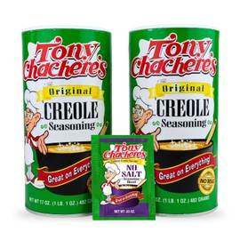 Tony Chachere's Creole and Cajun Seasoning Canisters (2 Pack + Packet) (2 Pack, Original with No Salt Packet)