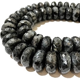 [ABCgems] Rare Norwegian Larvikite AKA Black Labradorite (Exquisite Pearly Gray Matrix) 16mm Faceted Rondelle Beads for Beading & Jewelry Making