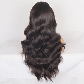 Dark Brown Wavy Wig for Women 26 Inch Long Brown Curly Wavy Wig Natural Looking Middle Part Synthetic Heat Resistant Wigs for Daily Party Use