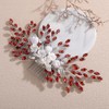 Teyglen Red Rhinestone Bride Flower Wedding Hair Comb with Crystal