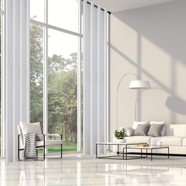 Qiseca White Curtains for Living Room Semi Sheer Extra Long Linen Drapes 52x240 Inches Custom Made for Tall Ceiling to Floor Window 2 Story Curtain (20ft) 1 Panel