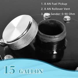 MOTORHOT 15 Gallon Fuel Cell Aluminum Fuel Gas Tank Kit Universal 57L Polished Racing Street Drift Strip Fuel Gas Tank with Level Sender Black