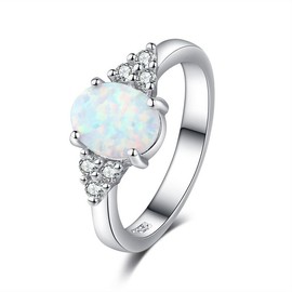 Stainless Steel Fire Opal Wedding Engagement Solitaire Proposal Cocktail Party Ring (R025, Size 8)