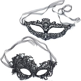 Masquerade Mask, 2 Pack Mardi Gras Party Lace Masks for Women, Prom Princess Venetian Masks - Black
