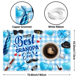 Wollmix Happy Grandpa Fathers Day Banner Decorations Gift from Kids Granddaughter Best Grandpa Ever Blue Plaid Backdrop Party Supplies Family Photo Booth Props Sign 70.8x43.3 Inch