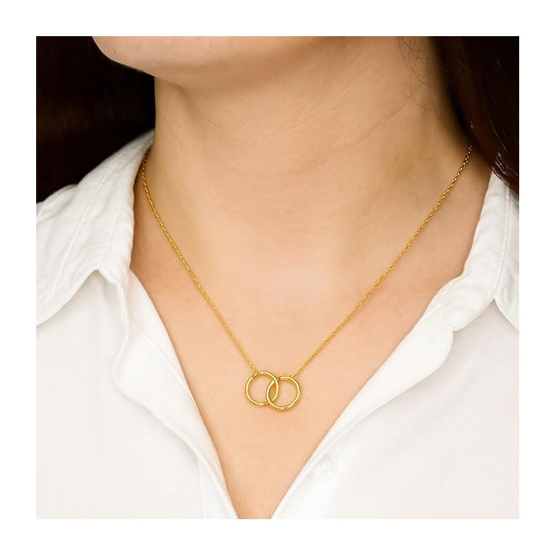 IPINK-Anniversary Necklace for Wife Husband – Two Interlocking Circles Pendant