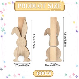Pack of 12 Easter Rabbit Pegs, Wooden Small Clothes Pegs, Wooden Rabbit, Rabbit Wooden Clothes Pegs, Photo Clothesline, Wooden Pegs, for Easter Party, Gifts, Clothing, Photo Decoration (A)