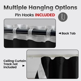 KNEOQIT Room Divider Curtains, Blackout Ceiling Track Curtains with Hook, Floor to Floor Theater Curtains for Living Room Bedroom(1Panel, Black, W8.3ft x H8ft)