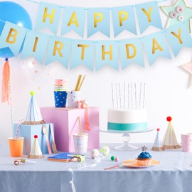 Bighan 5M Happy Birthday Banner Birthday Garland Party Decorations Birthday Signs Hanging Decor Kids' Birthday Party Banners, Blue