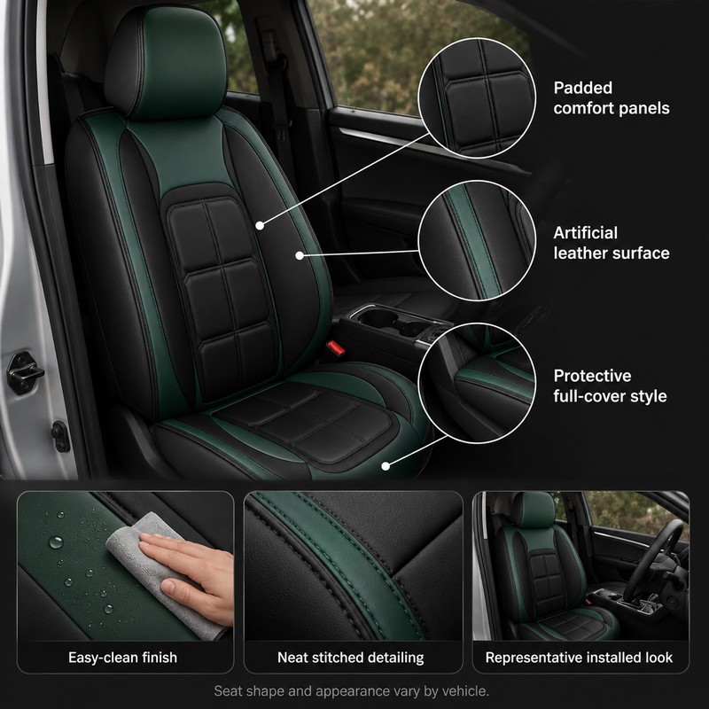 2-Piece Front Car Seat Cover Set – Artificial Leather Seat
