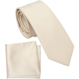 ZENXUS Boy's Solid Champagne Tie with Pocket Square Set, Small Necktie for Toddlers and Boys, Self-Tied