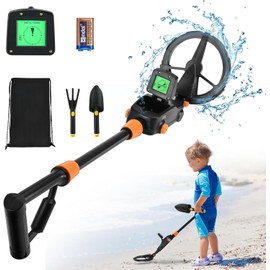 Forubar Metal Detector Kids, Waterproof Kids Metal Detector with LED Display & Sound Indication, Metal Detector with Rake, Shovel and Bags for Kids or Beginners to Treasure Seeking Gold Digger