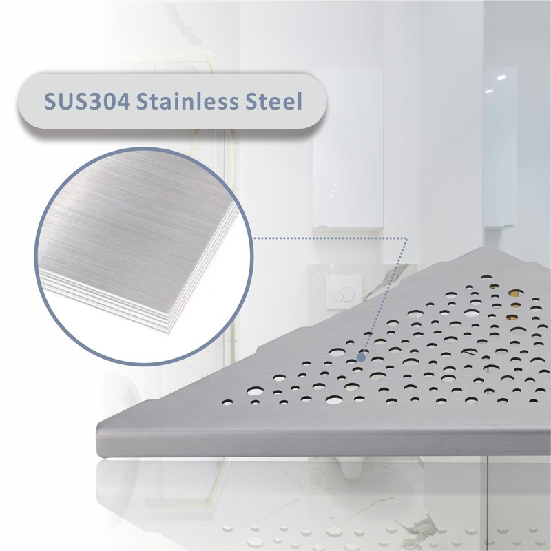 HIDROP 10" Brushed Nickel Corner Shower Shelf, No Drill 304