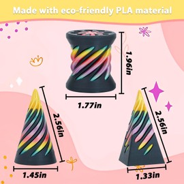 3 Pack Pyramid Fidget Toys Impossible Cone for Adults and Kids Spiral Cone 3D Pyramid Passthrough Sculpture Stress Relief Relaxation Mini Desktop Decor Gift for Holidays Birthdays(Black Rainbow)