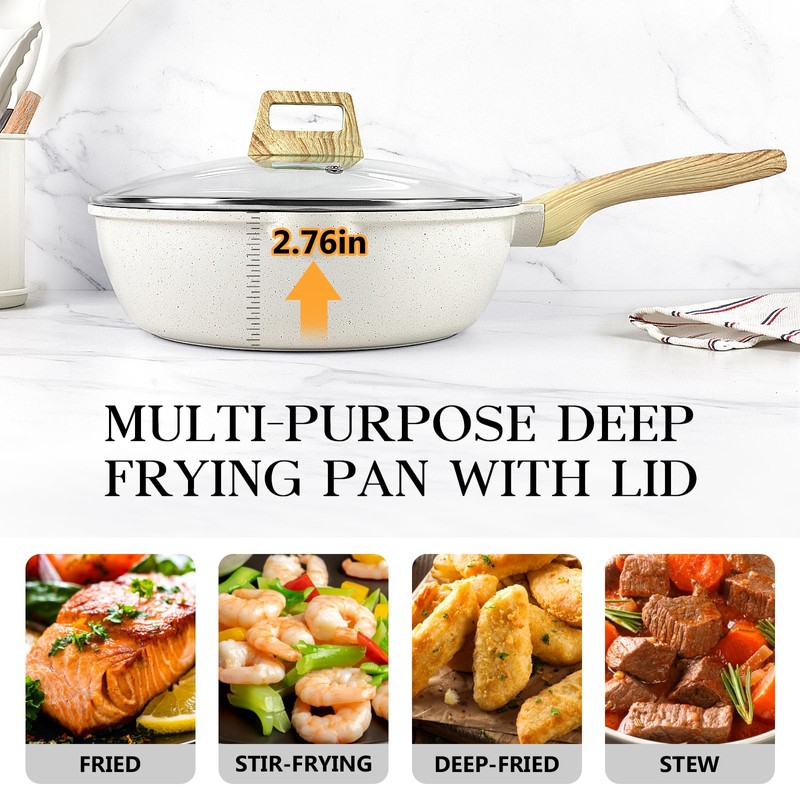 GiPP Nonstick Deep Frying Pan Skillet, 9.5" Saute Pan with