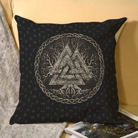 Gamoii Viking Valknut Tree of Life Cushion Covers Decorative Cushion Covers Linen Cushion Cover Seat Cushion Covers Design Couch Cushion Covers with Zip for Bedroom Decor White 45 x 45 cm