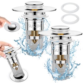 Ponpon 2pcs Bathroom Sink Stopper, Basin Pop Up Bathroom Sink Drain Strainer, Universal Drain Hair Catcher with Removable Filter Basket for 1.1-1.3 Inch