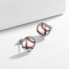 925 Sterling Silver Ball Earrings Glitter Volleyball/Soccer/Football/Basketball/Baseball Earrings Sports Jewelry for Women Gifts Player Lover Hypoallergenic (Baseball Stud)