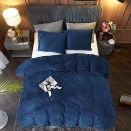 Ivellow Velvet Duvet Cover King Size 3 Pcs Flannel Navy Blue Duvet Cover King Velvet Comforter Cover Bedding Set Ultra Soft Cozy Solid Luxury Velour Duvet Cover Set Zipper Closure Corner Ties