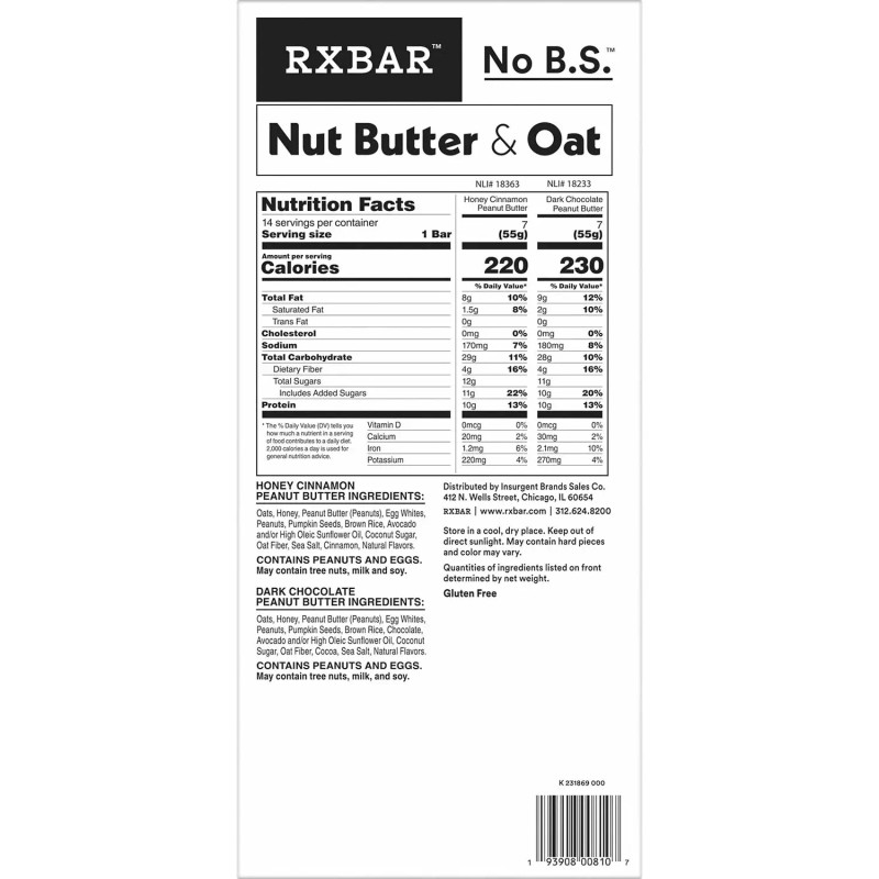 RX Nut Butter & Oat Bar Variety Pack, 14 ct.