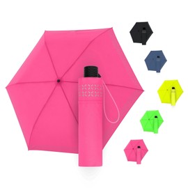 Doppler Umbrella Safety Reflect, Umbrella with Reflective Edge and Hand Opener, Mini Umbrella in Bright Colours with Matching Umbrella Bag, Lightweight Pocket Umbrella for On the Go, neon pink