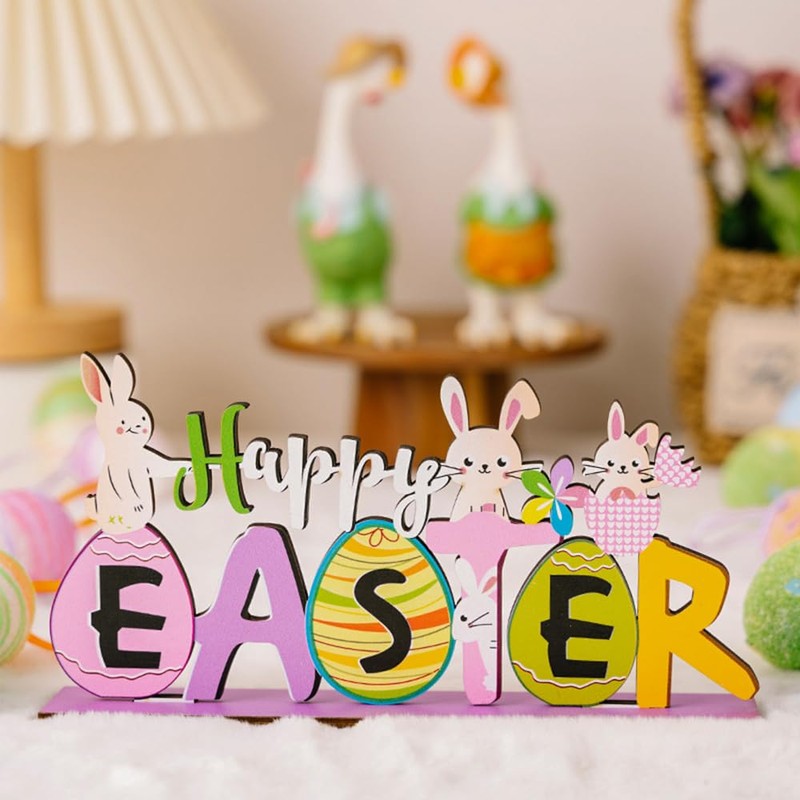 Alnicov Easter Table Decorations, Easter Wooden Table Sign Happy Easter