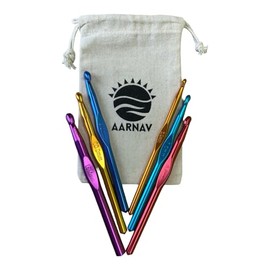 AARNAV 6 pcs Crochet Hooks with Bag (6mm 7mm 8mm 9mm 10mm 12mm and AARNAV Bag) | Large Crochet Hook Set for for Thick Wool Big Size Metal Hook for Bags Rugs Bulky Yarn Project Big Crochet