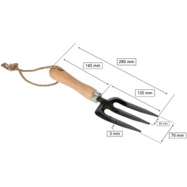 KOTARBAU® Mini Garden Fork with 3 Prongs for Transplanting Flowers, 28 cm Profiled Stem