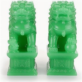 yuminyuan Feng Shui Prosperity Statues: 2PCS Green Fu Foo Dogs Statues Pair for Ward Off Evil Energy Home and Chinoiserie Decor - Feng Shui Good Luck Decor (Green)