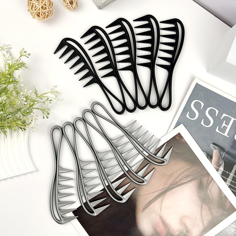 Wide Tooth Hair Combs Set of 10pcs, Black & Silver