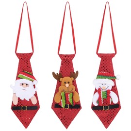 Veemoon Pack of 3 Christmas Ties Made of Fabric, Comfortable Holiday Tie, Party Tie for Boys, Women, Men, Festival, Party, Christmas Costume, Wedding, Party, Holiday, One Size