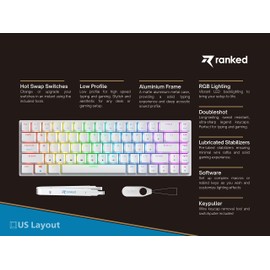 Ranked G65 Guardian 65% | Full Aluminum Frame | Ultra Slim Hot Swappable Mechanical Gaming Keyboard | 68 Keys Multi Color RGB LED Backlit for PC/Mac Gamer (White, Gateron Low Profile Red)