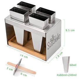 Susable Stainless Steel Ice Mould, Ice Pops Ice Moulds with Ice Cube Tray for Cooling, Ice Lolly Moulds with Stick Holder, Popsicle Moulds Set for Homemade Ice Lolly Moulds Set of 4 (Triangle)