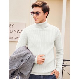 Cotrasen Mens Knit Sweater Long Sleeve Turtle Neck Ribbed Pullover Sweater Casual Basic Thermal Sweaters Fall Winter White M
