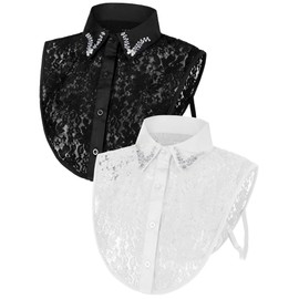 Bencailor 2 Pcs Rhinestone Fake Dickey Collar for Women False Half Shirt Blouse Detachable Collar