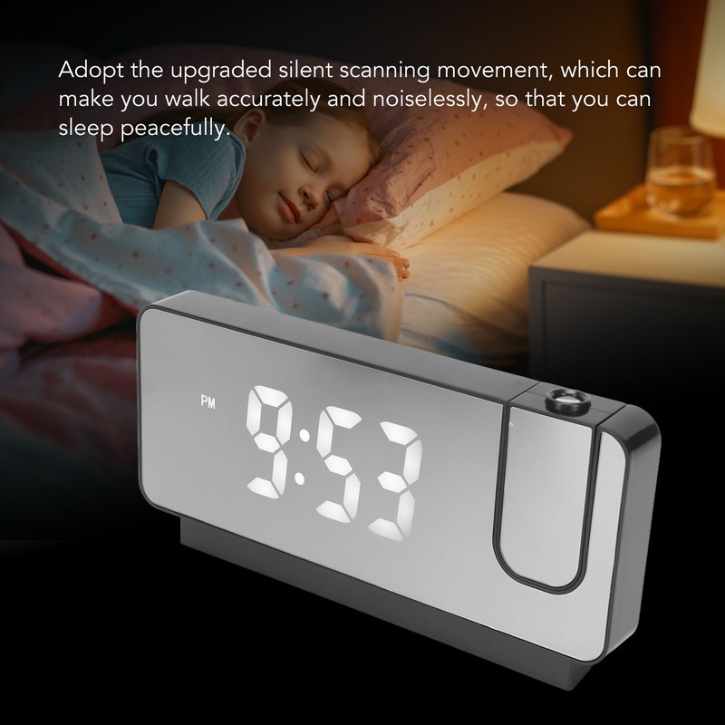 Projection Alarm Clock Time Date Temperature Display 180 Degree Wide