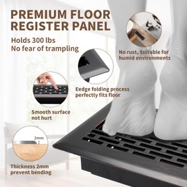 SANYCASA 2 Pack Floor Register 2x10 Inches Heavy Duty Walkable Steel Floor Vents Ease Adjust Air Flow Direction Floor Registers - Boston Design - Oil Rubbed Bronze Air Floor Vent Covers for Home