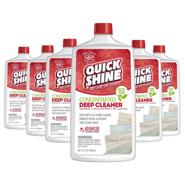 Quick Shine Multi Surface Deep Floor Cleaner and Wax Remover 27oz, 6Pk | Removes Wax Build-Up, Revitalizes Floors & Cleans Grout | Use on Hardwood, Laminate, LVT, Tile and Stone | Pro-Level Cleaning