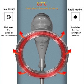 HeavenBird Infrared Heater Hair Dryer Hood Styling Rotating All Around Hood Height Adjustable Temperature Professional Salon Rolling Wheels Grey